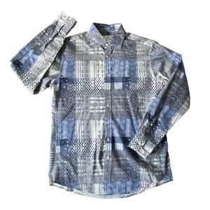 Thomas Pink Slim Fit Dress Shirt Abstract Geometric Blue & Gray Size 15 1/2 Men